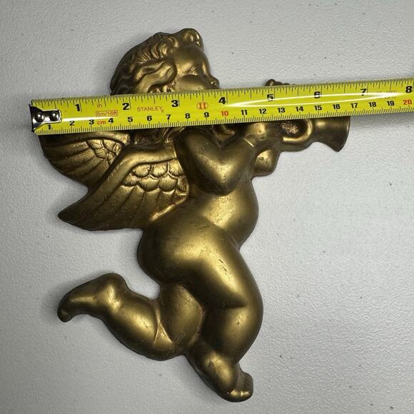 Vintage 2 Cherub Angel Christmas Wall Decoration Gold MCM Hollywood Regency - Picture 12 of 12